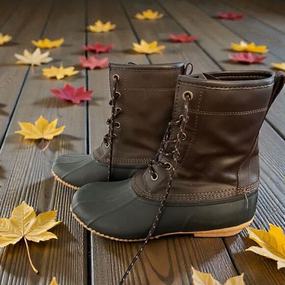 Men's Lands’ End Black and Brown Duck Boots 8D